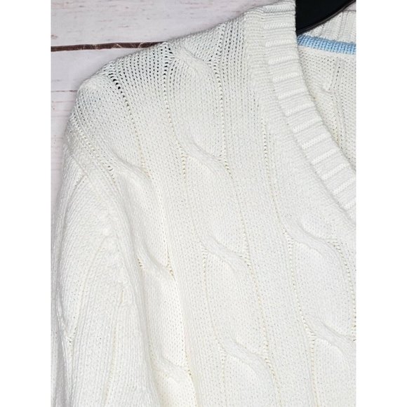 Vintage Express Crew Neck Med White Cable Knit Long Sleeve Pullover Sweater - Picture 5 of 12